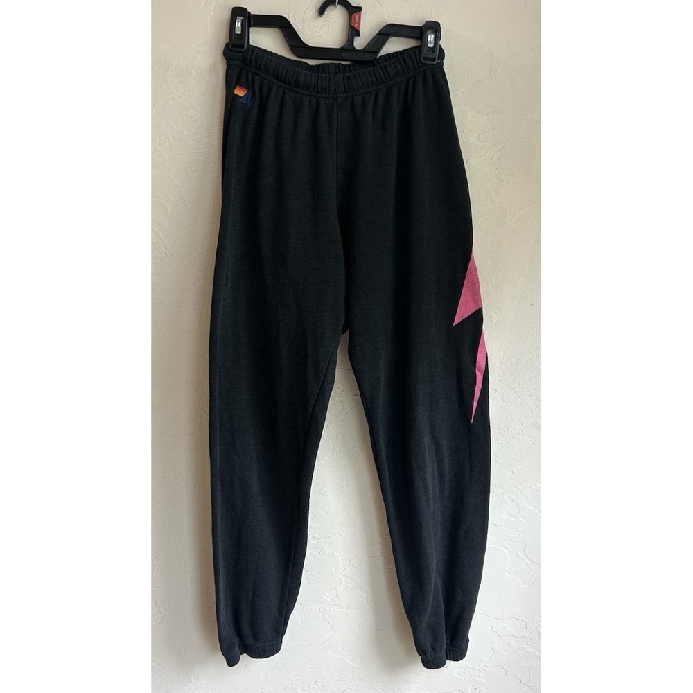 Aviator Nation AN Lightning Bolt Sweatpants M Charcoal Gray Black Neon Pink Logo